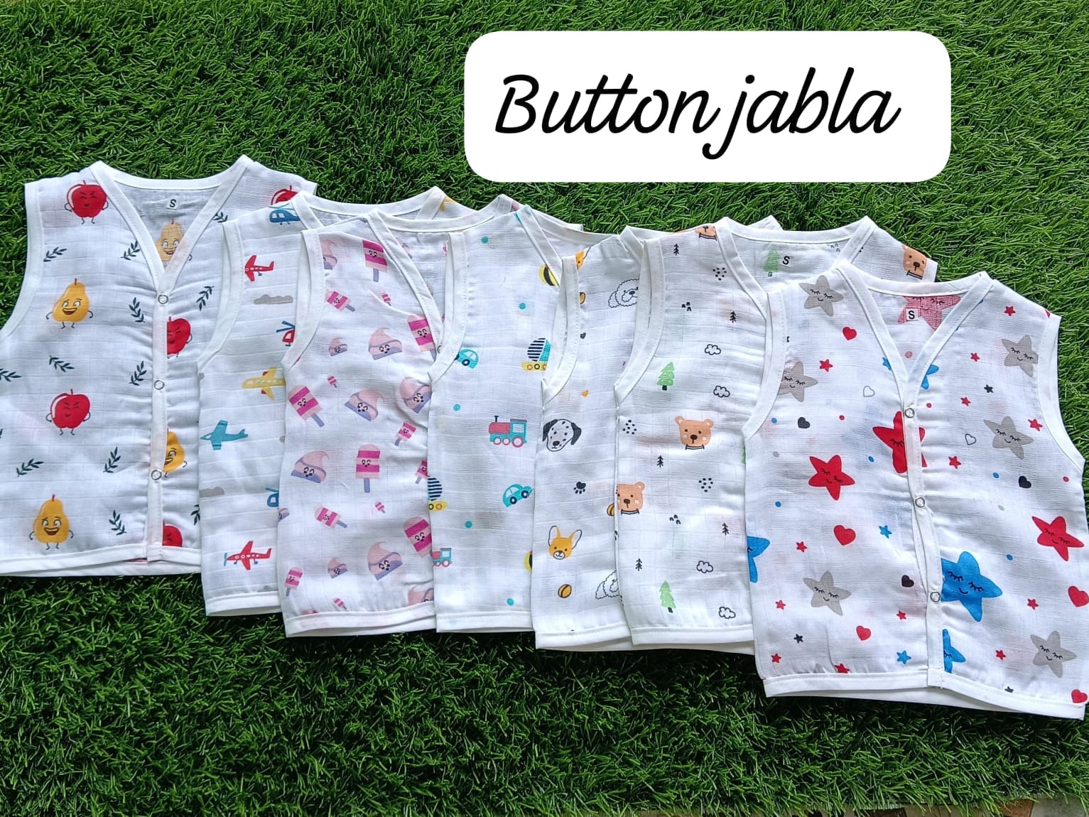 Kids Button Jabla -100% Muslin Cotton | Soft & Breathable Multiple Prints | 6 pcs Pack Combo